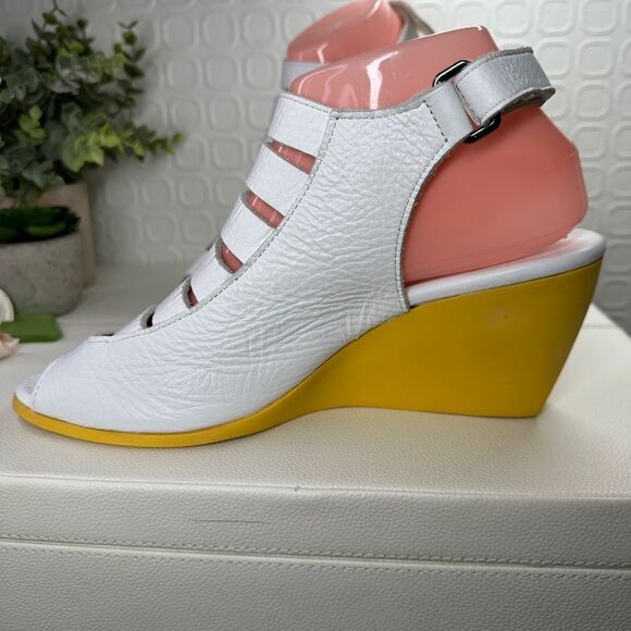 Arche EGZY CLOGS White and Yellow Leather Wedge Sandals Size 39 US Size 8 - Picture 5 of 12